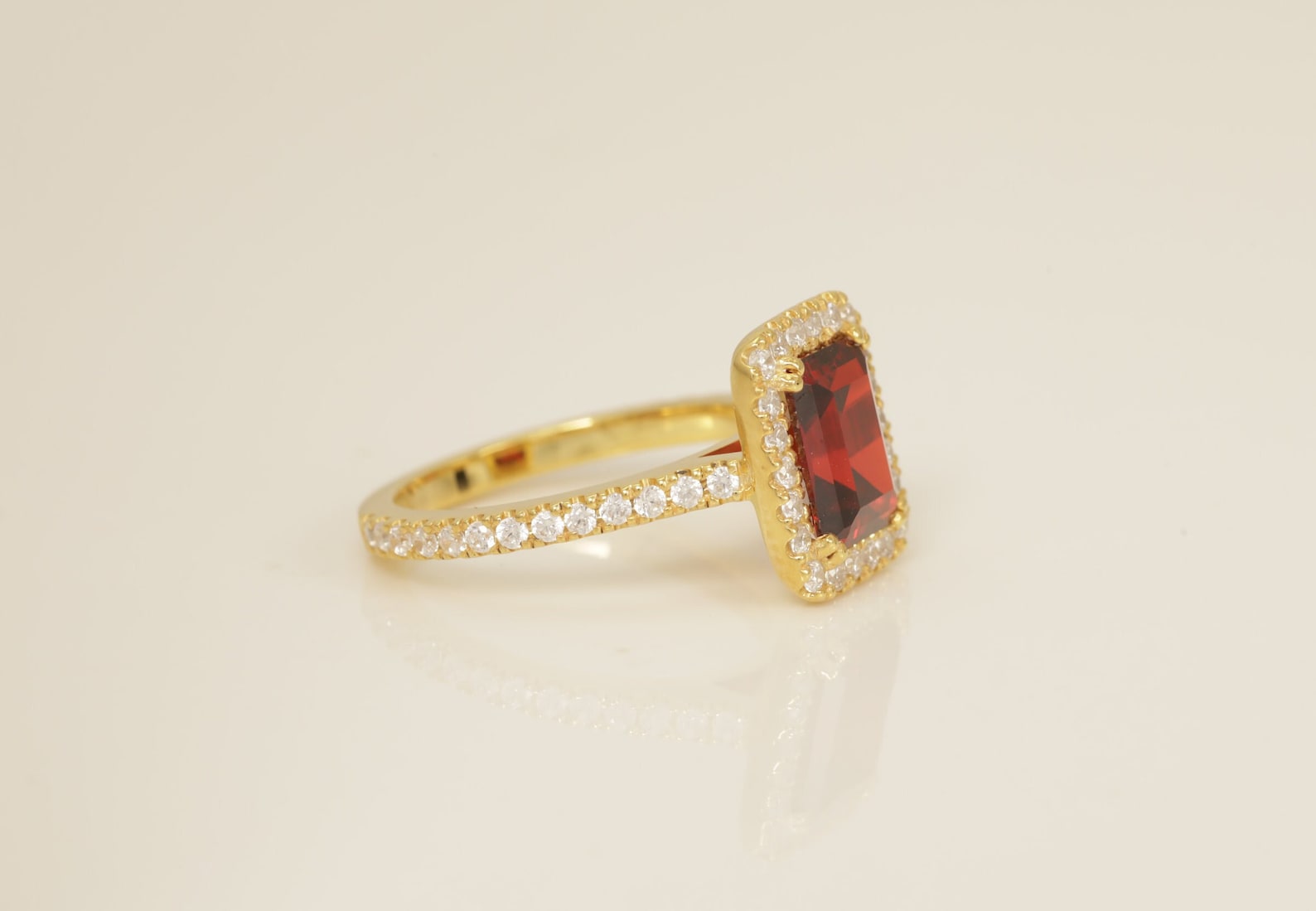 Diamond Halo Garnet Engagement Ring, January Birthstone Ring, Bridal Promise Ring, Anniversary Ring Gift for Her